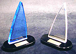 Mainsails mounted onto black acrylic bases